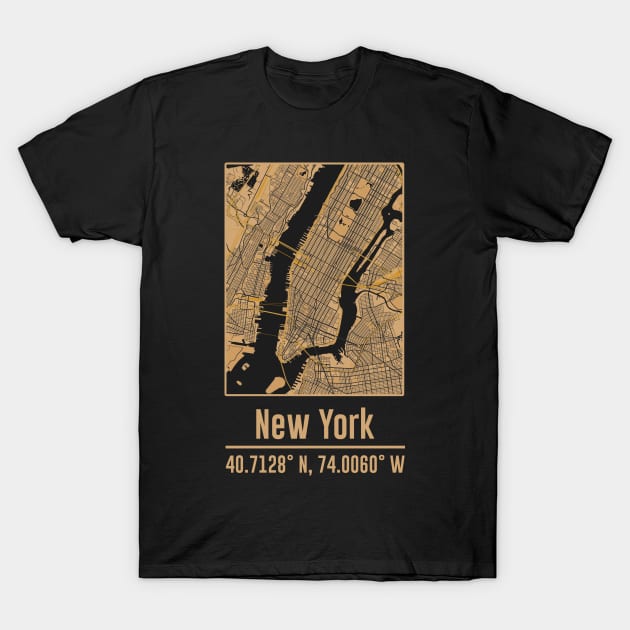 New York Minimalist city Map, VINTAGE New York MAP T-Shirt by happy6fox